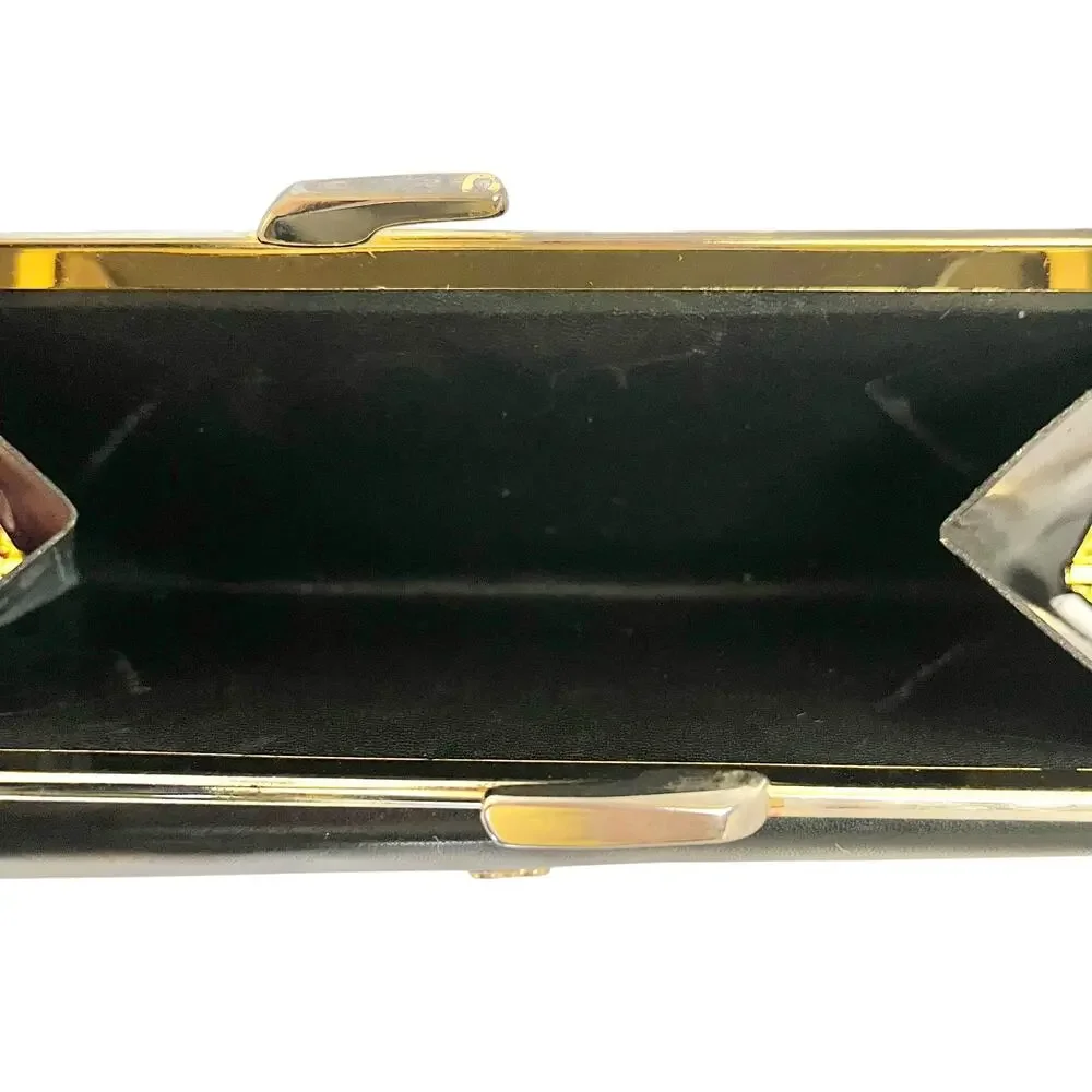Vintage Bosca Black Full Grain Leather Continental Checkbook Frame Clutch Wallet